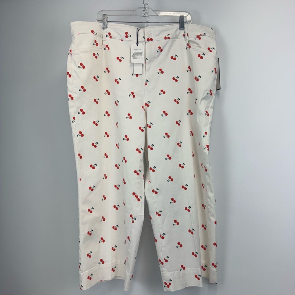 Bagatelle White Cherry Print Cropped Wide Leg Pants Size 3X NWT